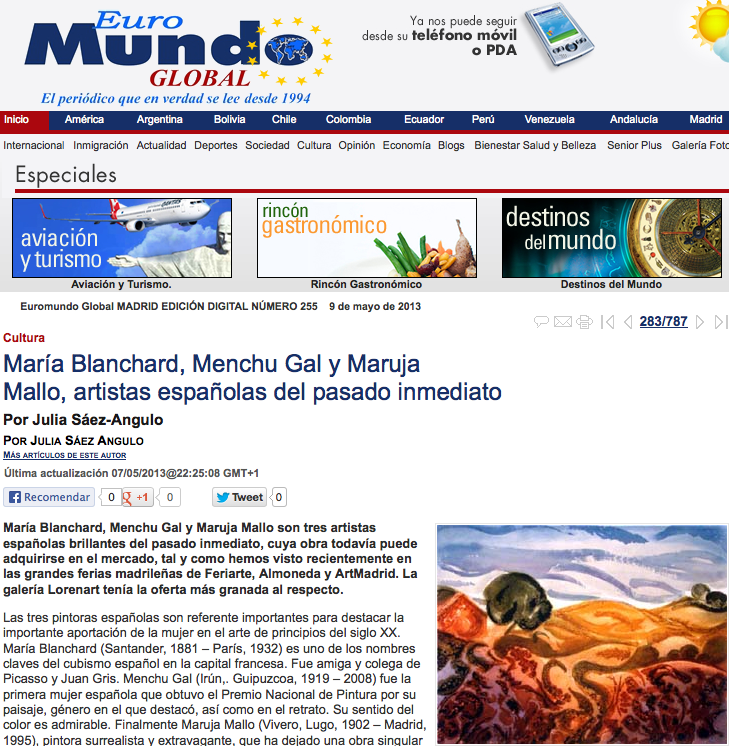Interesante artículo en euromundoglobal.com sobre María Blanchard, Menchu Gal y Maruja Mallo
