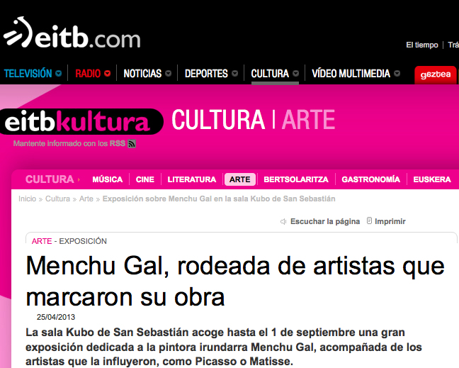 eitb.com nos habla sobre la exposición de pinturas de Menchu Gal en Sala Kubo-Kutxa